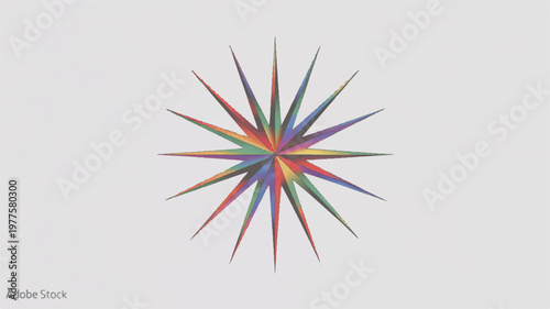 Multicolored starburst graphic design element with sharp points