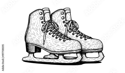 Classic ice skates sketch vector illustration