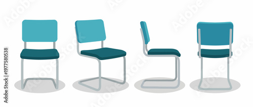 A minimalist illustration showcasing a set of four modern chairs from different angles, highlighting the beauty of simplicity and functional design in contemporary furniture.