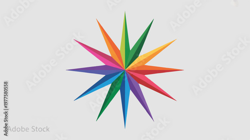 Multicolored starburst shape with pointed rays  vibrant abstract geometric design