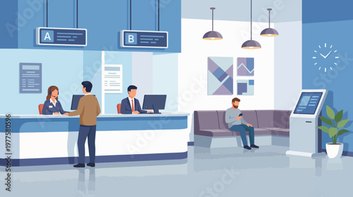 This clean and modern reception space features stylish furniture and technology, symbolizing professionalism and comfort in a corporate or service environment.