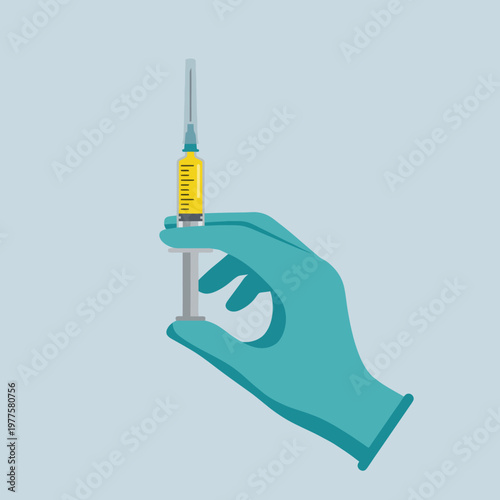 A clean and simple illustration of a syringe filled with a bright yellow liquid, symbolizing health, vaccination, and modern medicine's role in public health and prevention.