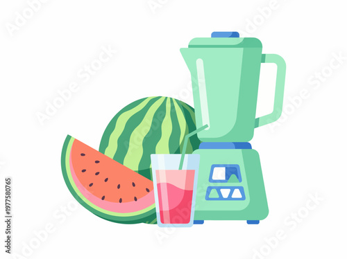 This vibrant image features a blender with watermelon and juice, capturing the essence of healthy living and refreshing summer beverages made from fresh fruits.