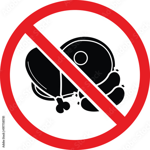 No meat icon prohibition symbol for food restrictions vector illustration for dietary guidelines and health warnings
