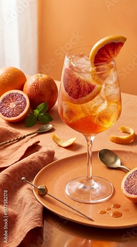 Blood Orange Sangria Served in Glass on Table