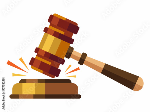A minimalistic yet striking gavel strikes a block, depicting justice and law beautifully, using a modern digital art style to capture the essence of order and fairness.