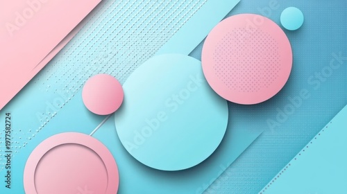 Abstract pastel background with pink and blue circles and geometric shapes.