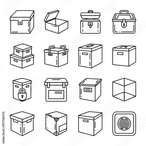 Variety of Boxes and Containers Line Art Icons Shipping and Storage Concepts Minimalist Style