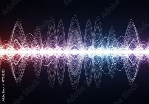 Glowing abstract quantum rhythm background featuring synchronized energy waves, complex particle flow, and deep geometric patterns, abstract, particle, complexity