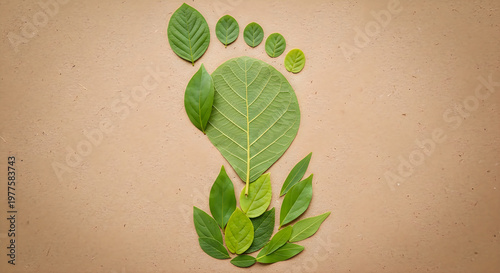 A creative representation of an ecological footprint made from various fresh green tree leaves illustration