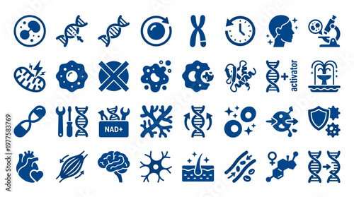 Biotechnology Icons Set Gene Editing Cellular Biology Research and Medical Science Concepts