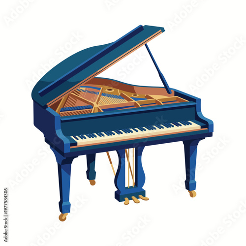 An elegant grand piano with its lid opened wide, showcasing its intricate mechanics and polished finish, symbolizing the beauty and art of music creation and performance.