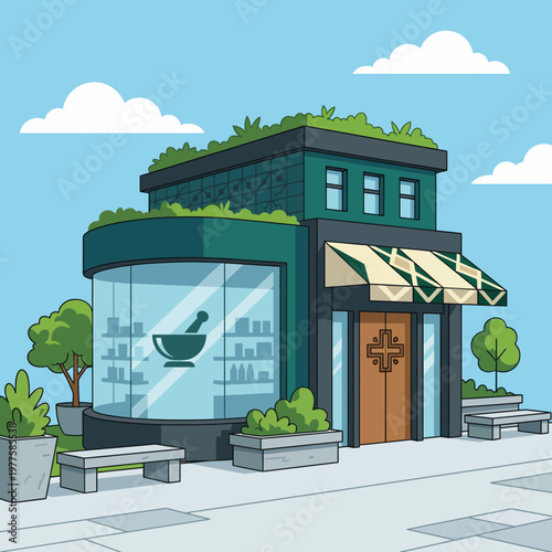 A vibrant herbal shop adorned with lush greenery, showcasing a mix of nature and wellness, perfect for those seeking natural remedies and healthy lifestyle options.