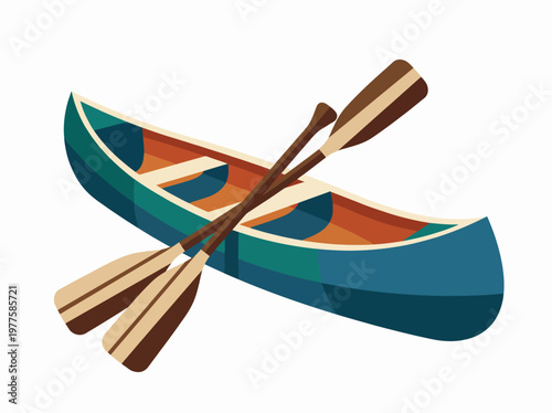 This artistic depiction of a canoe paired with paddles evokes a sense of adventure and exploration, perfect for outdoor activities, travel content, and recreational imagery.