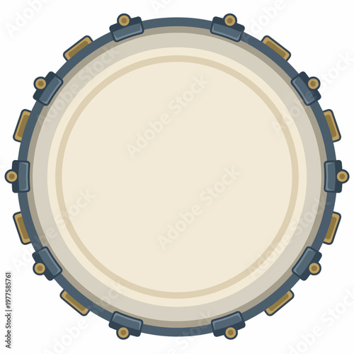 This image features a simplistic yet visually appealing round drum with a textured surface, showcasing ornamental hardware around its edge for added design elements.