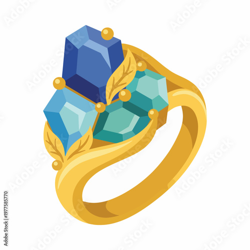 This image features an exquisite ring embellished with beautiful blue gemstones and elegant gold details, representing luxury, elegance, and fine craftsmanship.