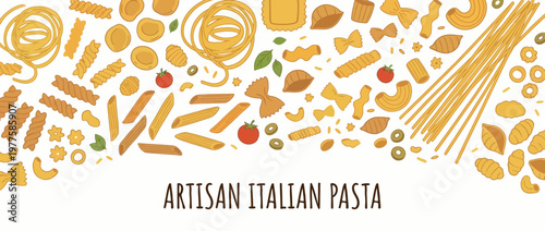 A delightful array of artisan Italian pasta in various shapes and sizes, celebrating culinary diversity and the art of gastronomy from traditional Italian cuisine.