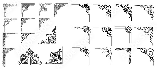Set of decorative corner elements. Divider ornament, borders, doodle, separators, page dividers, header,vector
