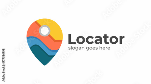 A striking logo for a locator app features a colorful pin design, reflecting maps and navigation. Perfect for tech services in need of a modern visual identity.