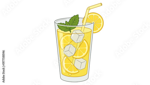 Lemonade Glass Vector Icon  Refreshing Summer Drink Illustration Isolated on transparent Background, lemonade, drink, summer beverage, refreshing drink, cold drink, juice, citrus, lemon slices, 
