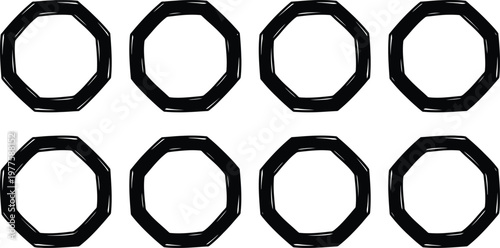 Black Octagon Frame Icons with Hand- Drawn Style on White Background hand-drawn