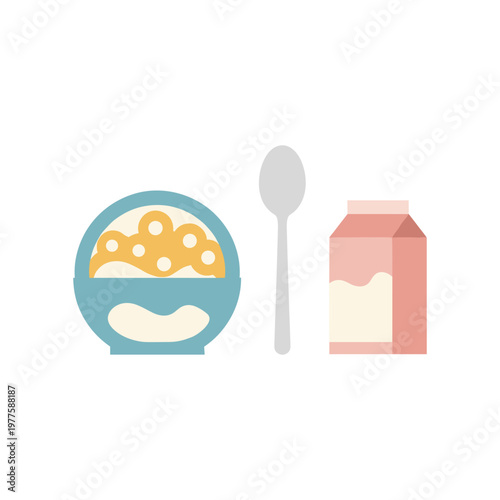 A simple depiction of breakfast items featuring cheese, bread, and milk