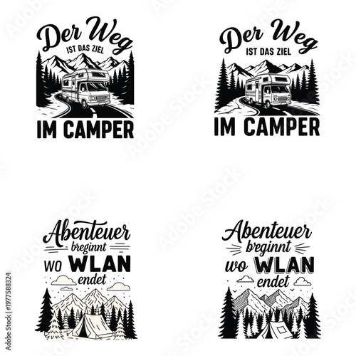 lager vector camping t-shirt with van life adventure mountains illustration silhouette vacation exploration vector camping t-shirt