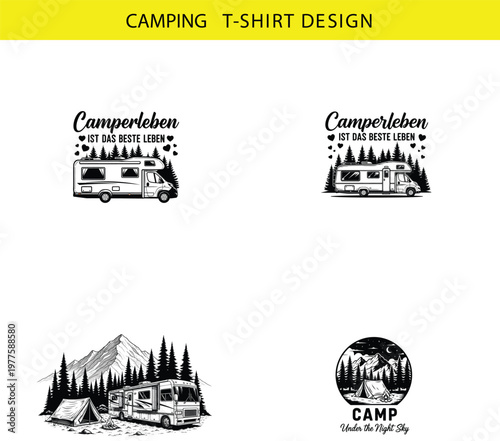 Camperleben ist das beste leben and wohnmobil mit bergen vector camping t-shirt with van life campervan motorhome mountains recreation illustration silhouette vector camping t-shirt
