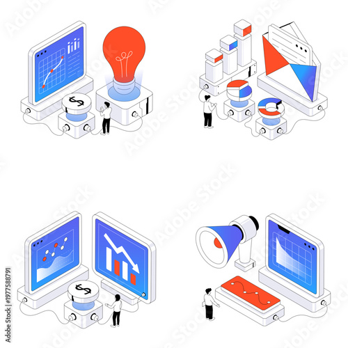 Set of Startup and Launch Isometric Illustrations 