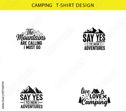 Camping quotes and mountain adventure graphic designs vector camping t-shirt with t shirt mountains adventure outdoors typography illustration inspiration vector camping t-shirt