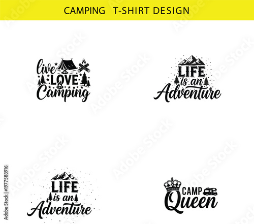 Live love camping and life is an adventure typographic designs vector camping t-shirt with t shirt adventure mountains illustration typography inspiration vector camping t-shirt