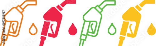 Colorful fuel pump icons representing different types of fuel and fluids