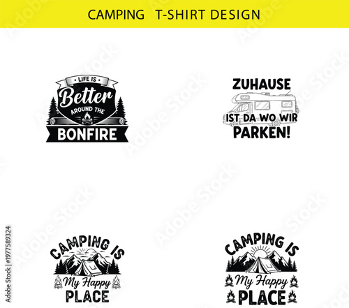 Camping themed graphic designs for t-shirt printing bonfire nature mountains caravan camping vector camping t-shirt with t shirt design outdoor lifestyle camping life vector camping t-shirt
