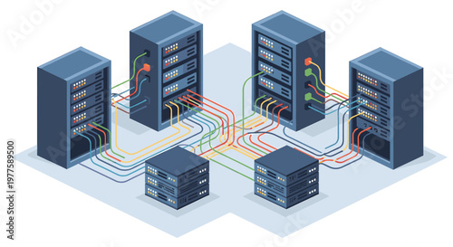 Modern vector illustration of a server rack, conveying stability and data management. Ideal for tech articles, websites, or marketing materials relate