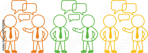 Three groups of people engaging in different levels of communication effectiveness