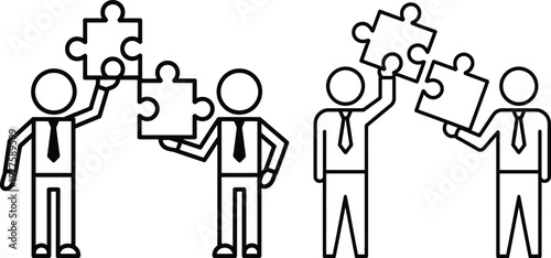 Collaborative teamwork and problem-solving with puzzle pieces and professionals