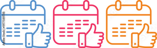 Three stylized calendar icons with different colored outlines and blurred backgrounds