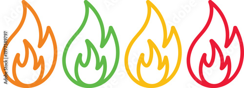 Four stylized flames in gradient colors representing different intensities of fire.