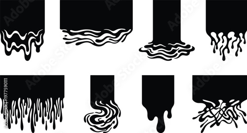 Black Liquid Drips and Splatters Silhouettes on White Background vector illustration