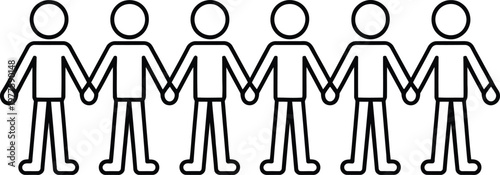 Group of six stick figure individuals holding hands in a circle formation