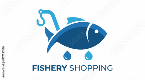 An innovative logo design for fishery shopping, featuring a stylized fish. Its vivid colors and sleek lines convey freshness and the concept of sustainable fishing.