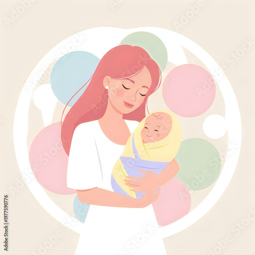 Mother holding her newborn baby in her arms with love