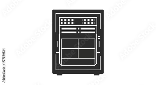 Black server rack equipment detailed front view minimal design silhouette