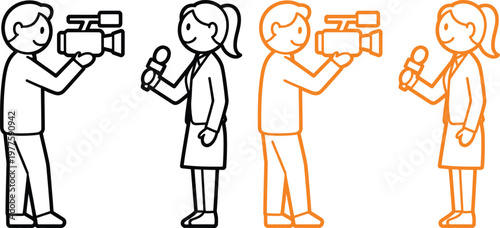 Illustration of people operating media equipment in different styles