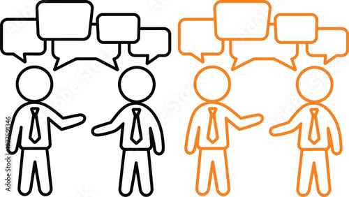 Comparison of communication styles between two pairs of people in conversation bubbles.