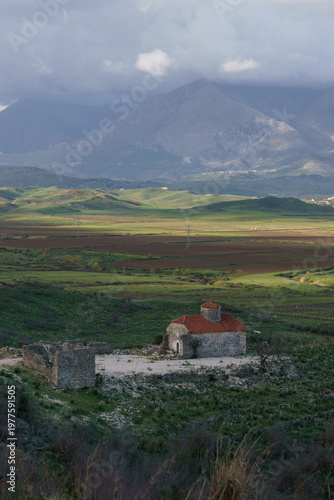 Old building of Holy Monastery of St. Gjergj in beautiful valley, Bregas, Albania