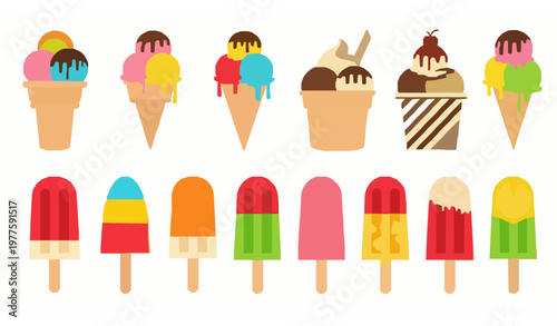 Ice cream and popsicle flat vector clipart set