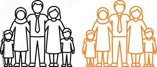 Comparison of monochromatic and colored family portrait illustrations