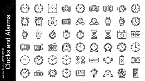 Clocks and alarm devices including wall clock, round clock, square clock, digital clock, analog clock, alarm clock, twin bell