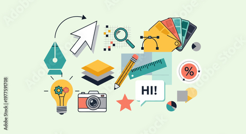 Collection of colorful educational icons.